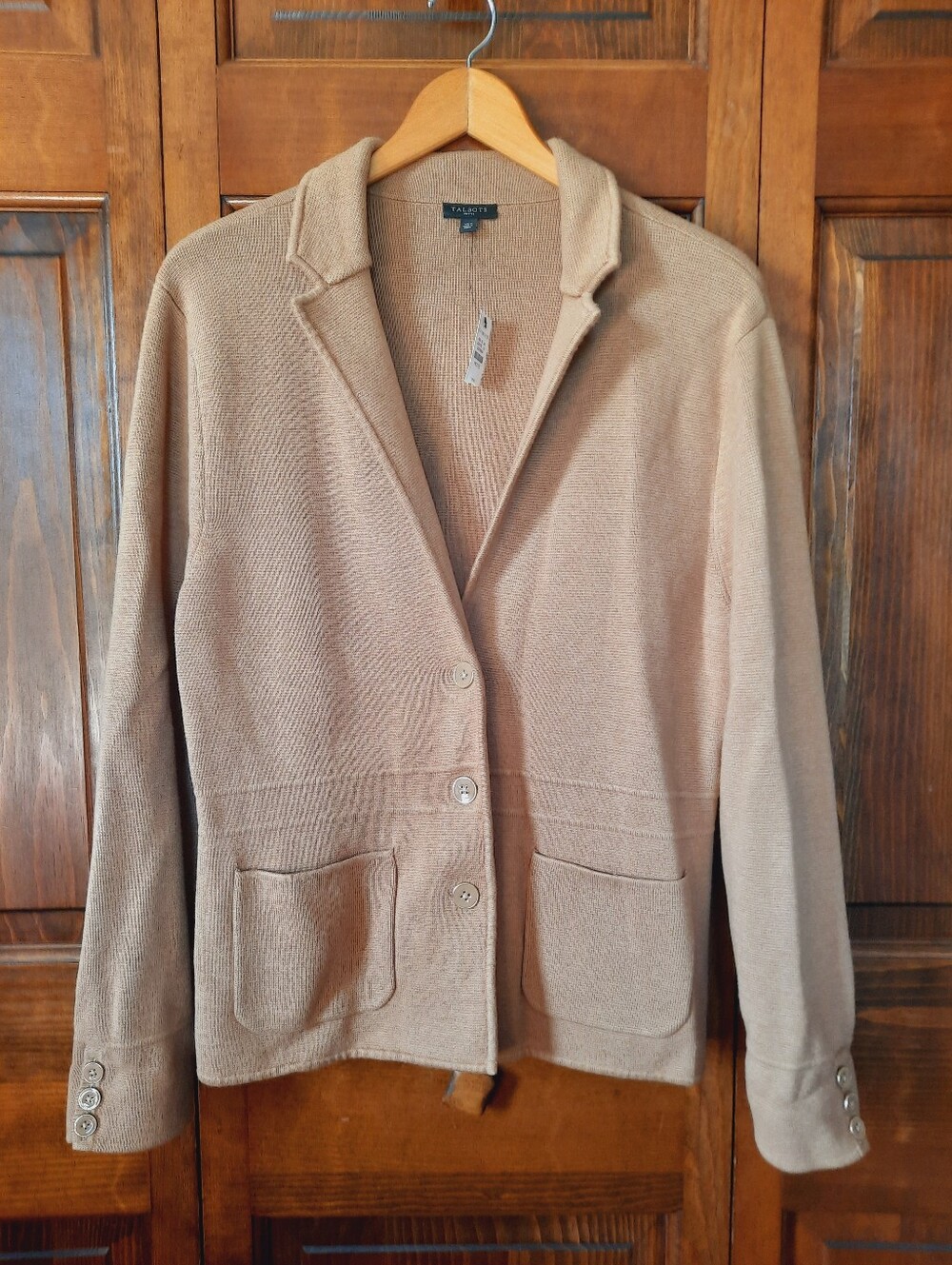 NWT Talbots Petite Tan Knit Sweater Blazer Pockets Preppy Quiet Luxury Size XLP